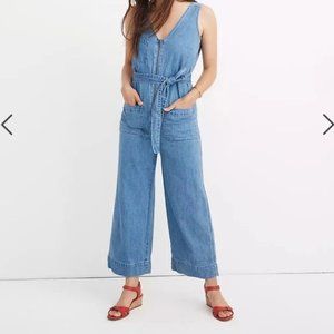 Madewell Denim Sleeveless Zip-Front Jumpsuit Conroy Wash